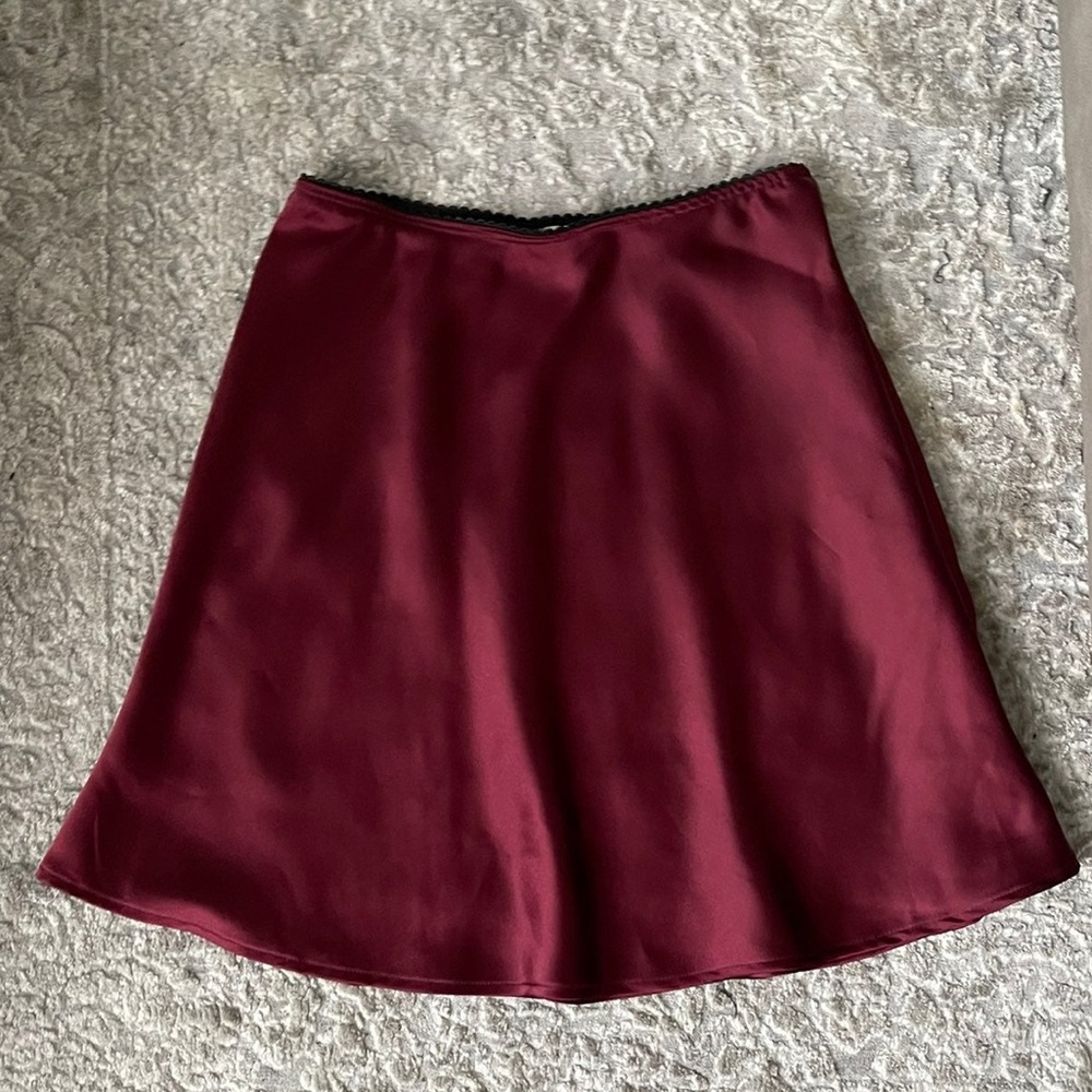 Burgundy High-waisted Satin Skirt